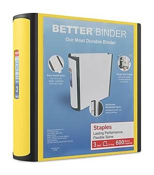 Staples 3 3-Ring Better Binder, D-Ring, Yellow (ST55895-CC)