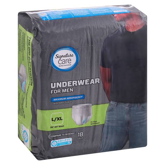 Signature Care Maximum Absorbency Underwear For Men Sizes L-Xl