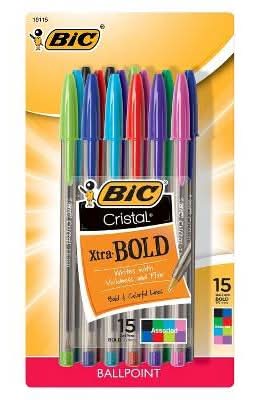 BiC Cristal Xtra Bold Ballpoint Pens, 1.6 mm, Assorted (15 ct)