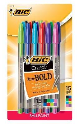 BiC Cristal Xtra Bold Ballpoint Pens, 1.6 mm, Assorted (15 ct)
