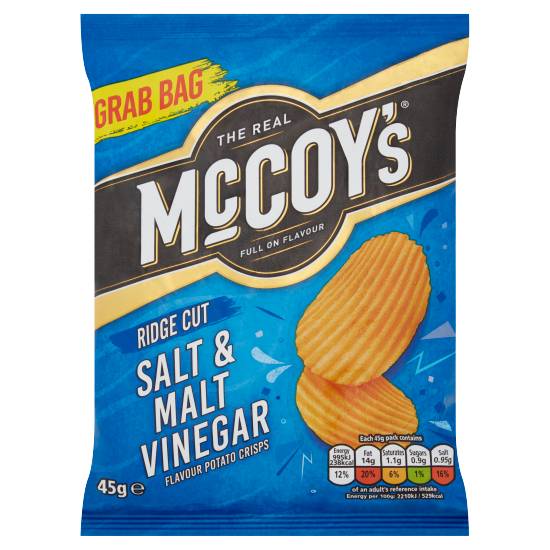 McCoy's Salt -Malt Vinegar, Ridge Cut Potato Crisps (45g)