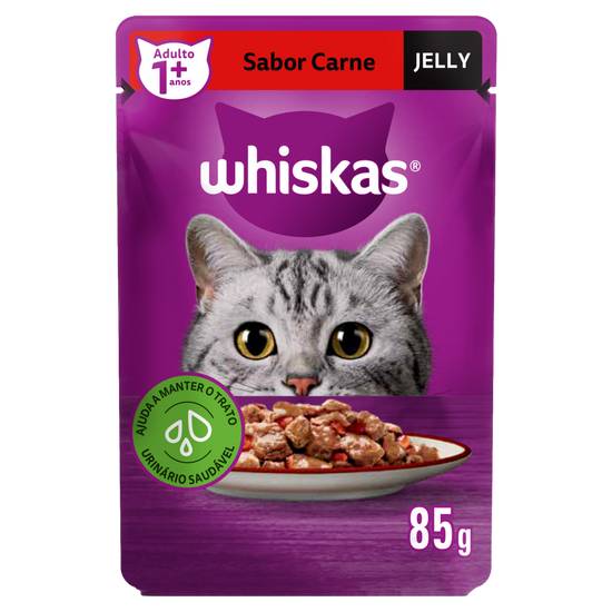 Whiskas ração úmida sabor carne para gatos adultos 1+ jelly (85 g)