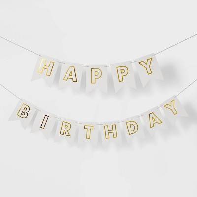 Spritz Happy Birthday Party Banner, White-Gold