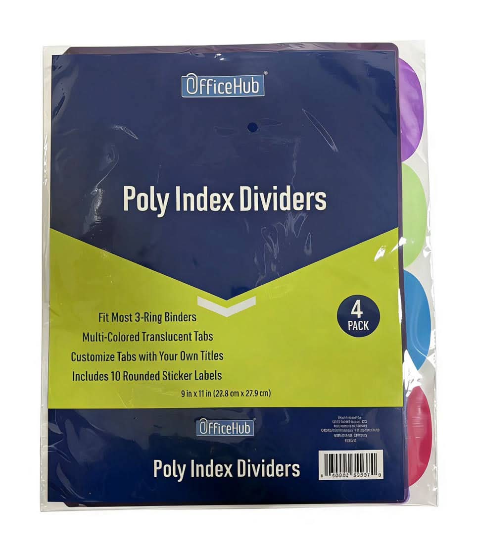 Officehub Poly Index Dividers 9x11 In 4 Ct