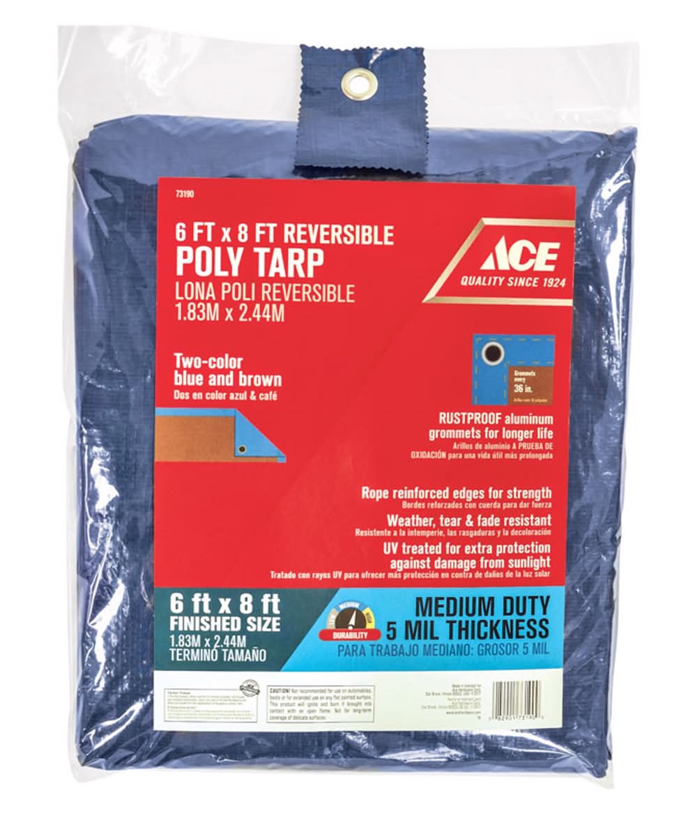 ACE 6 Ft. W X 8 Ft. L Medium Duty Polyethylene Tarp Blue/Brown