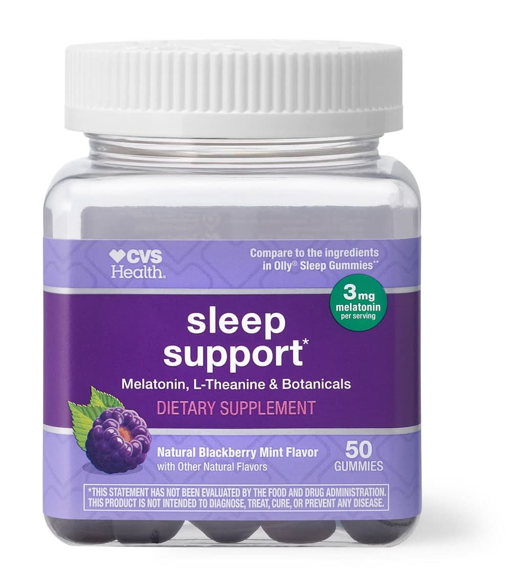 CVS Health Sleep Support 3mg Melatonin L-Theanine With Botanicals Supplement, Blackberry - Mint (50 ct)