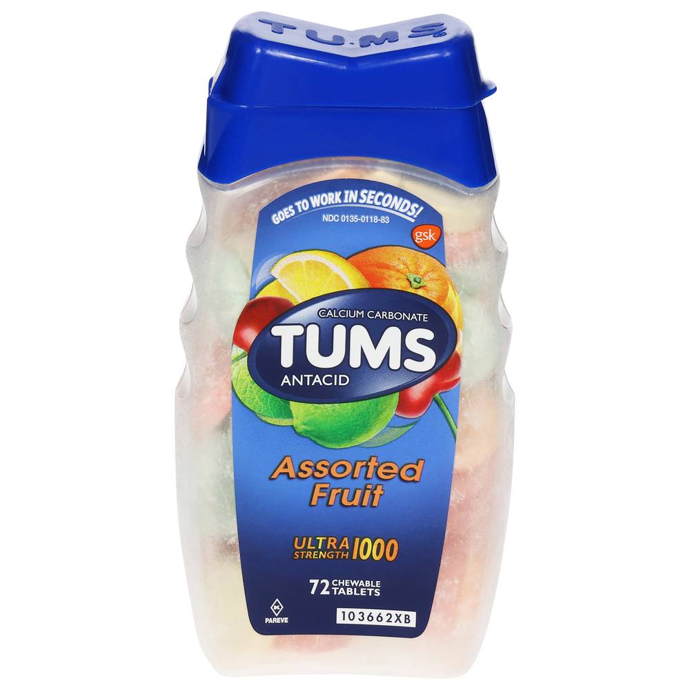 Tums Fruit Flavor Ultra Strength 1000 Antacid Chewable Tablets, Assorted (7.76 oz, 72 ct)