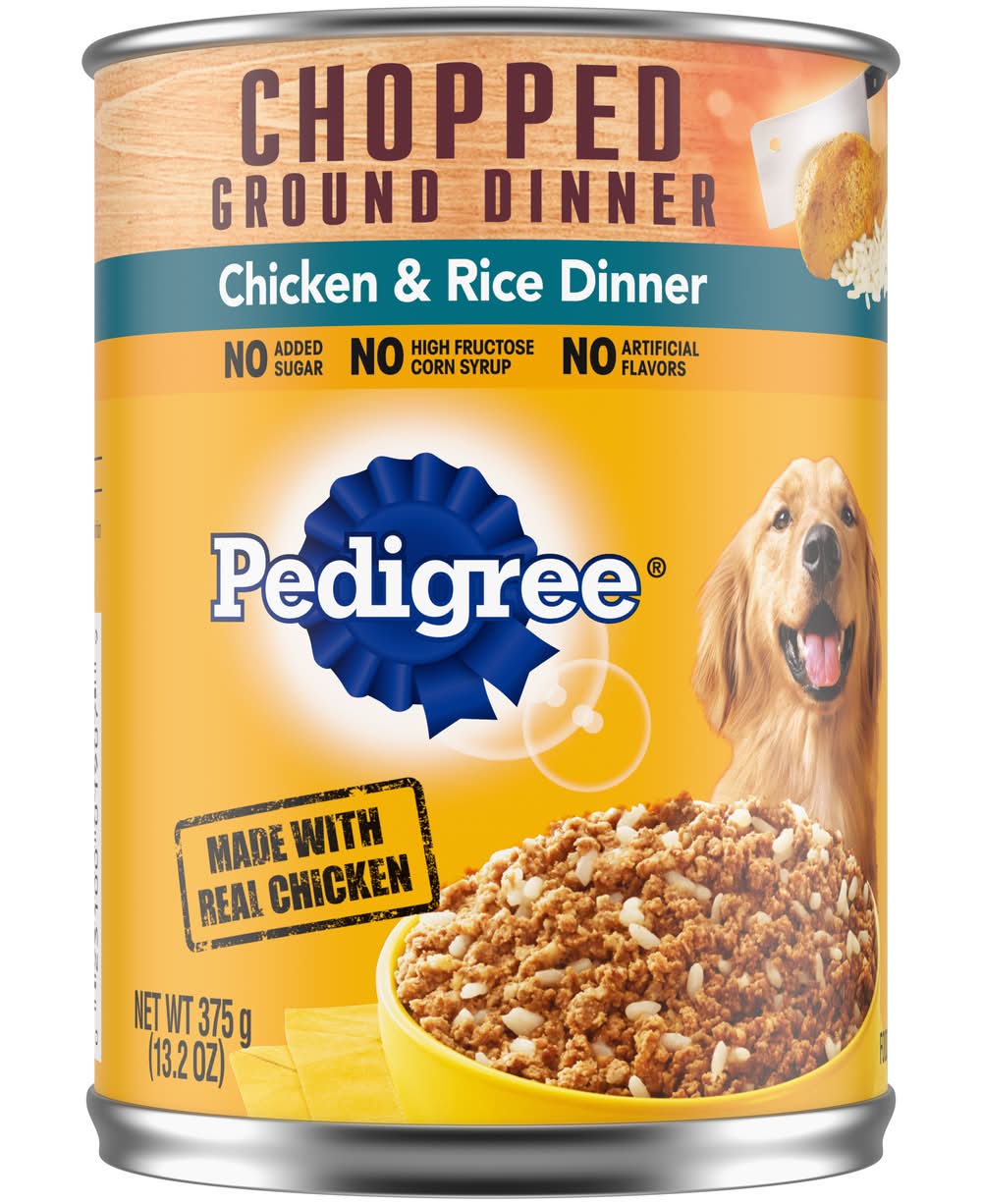 Pedigree Chopped Ground Dinner Canned Wet Dog Food, Chicken & Rice (13.2 oz)