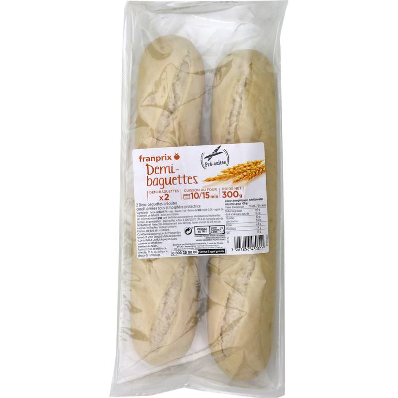 Pain Demi-baguettes précuites franprix 300g