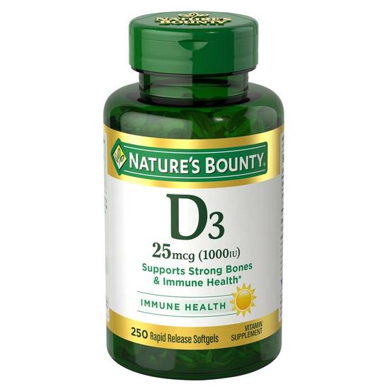 Nature's Bounty Vitamin D3  Rapid Release Softgels, 25 mcg, 250 CT