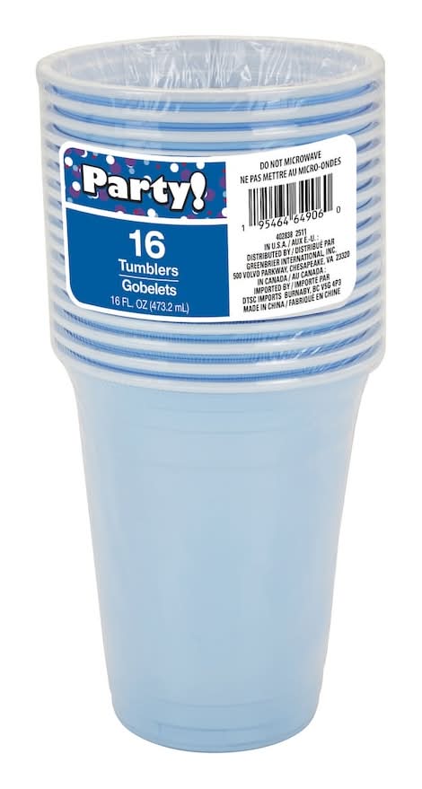 Party! Plastic Tumbler Cups 16 fl oz, Light Blue (16 ct)