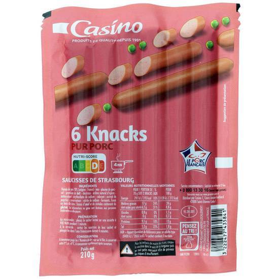 Casino Knacks - Pur porc - x6 210g