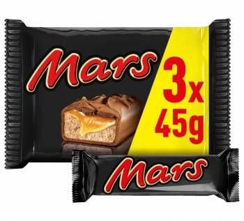 Barritas de chocolate con leche, crema de turrón y caramelo Mars 135 g.