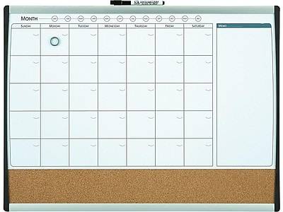 Staples 2'W x 1.5'H Magnetic Cork & Dry Erase Calendar Whiteboard, Black/Silver Frame (52487/28214)