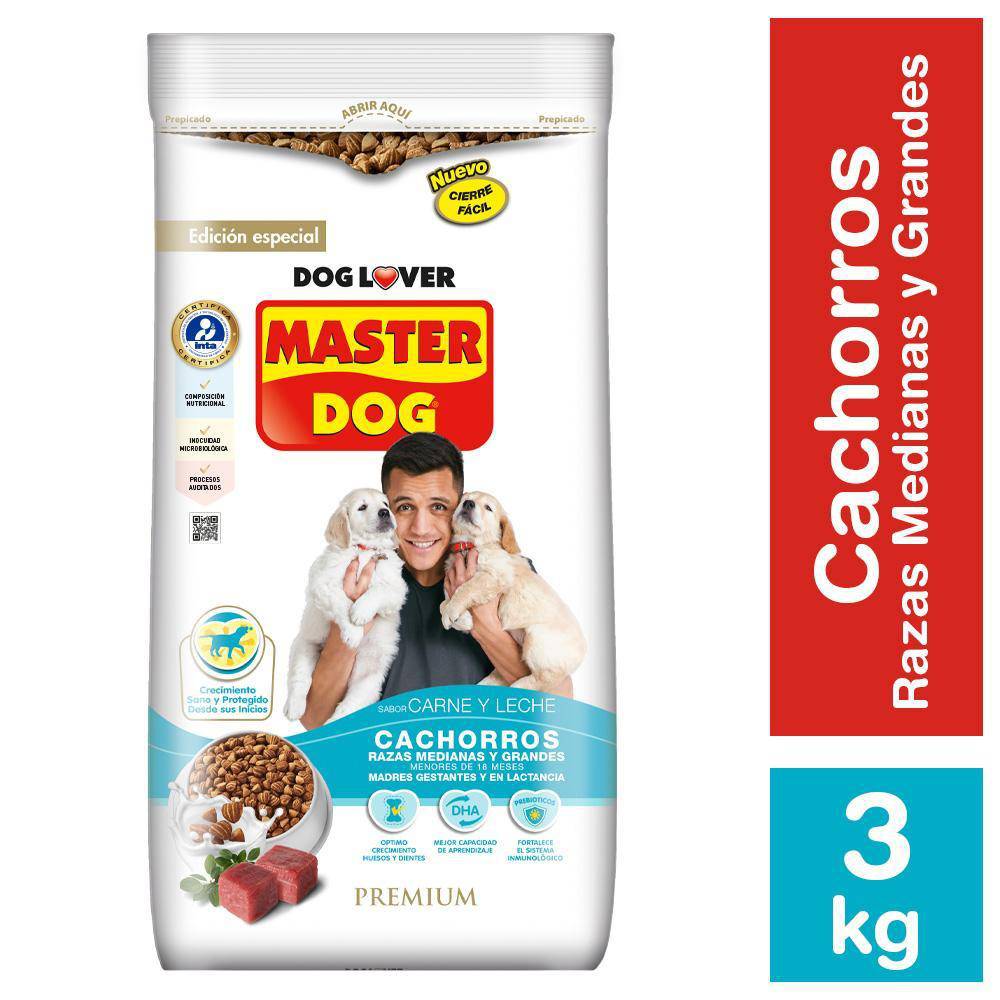 Master Dog · Alimento perro cachorro raza mediana y grande sabor carne leche (3 kg)