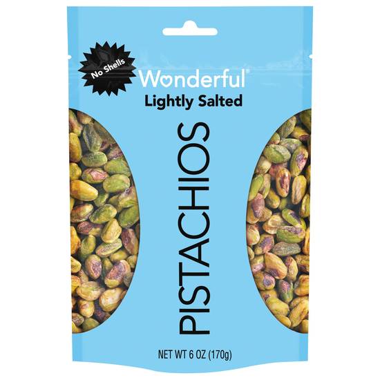 Wonderful Pistachios, No Shells, Roasted and Lightly Salted Nuts, 6 oz Resealable Pouch