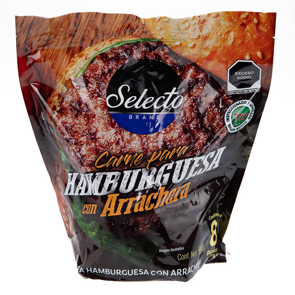 Selecto · Carne congelada para hamburguesa con arrachera (8 un)