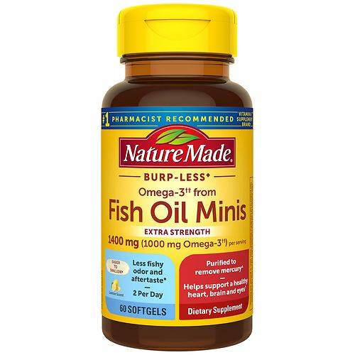Nature Made Extra Strength Burp Less Omega 3 Fish Oil 1400 mg Minis - 60.0 ea