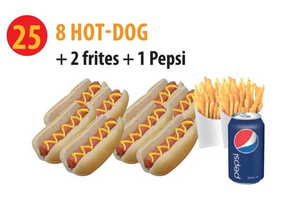 8 Hot-Dogs + 2 Frites + Boisson