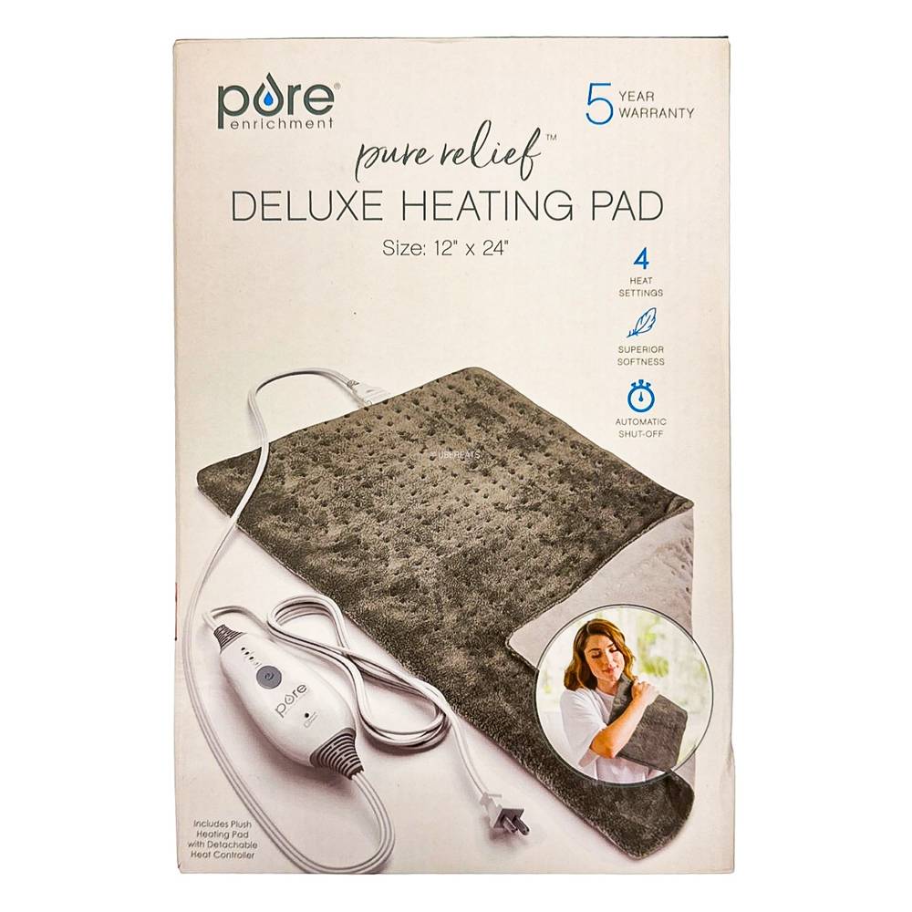 Pure Enrichment Purerelief With Heat Settings and Auto Shut-Off Deluxe Heating Pad, 12"x24", Gray