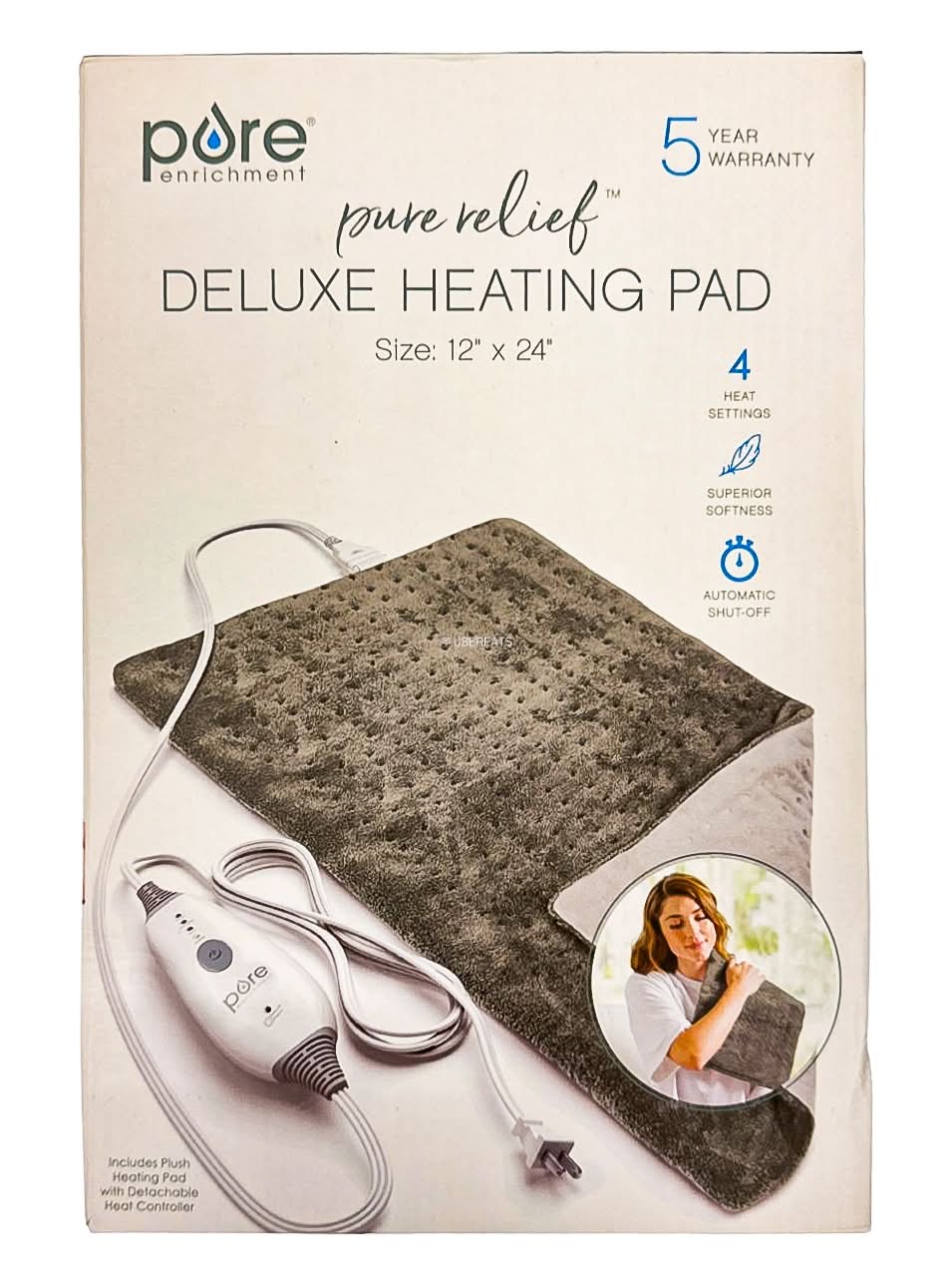 Pure Enrichment Pure Relief Deluxe Heating Pad, 12x24 in, Gray