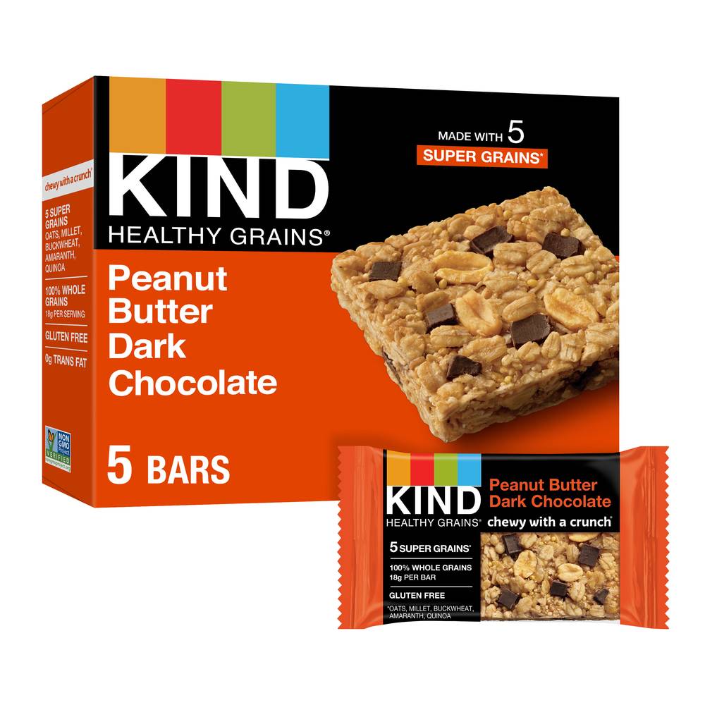 KIND Healthy Grains Dark Chocolate Granola Bars, Peanut Butter (1.2 oz, 5 ct)