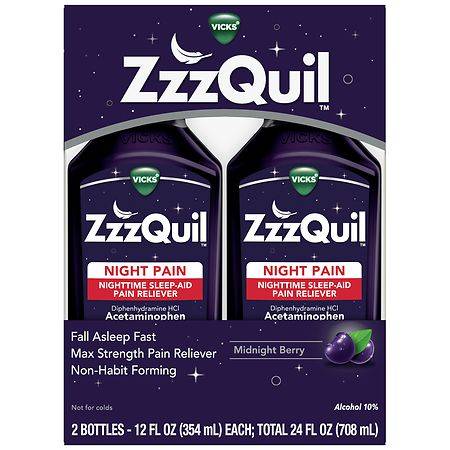 ZzzQuil Nighttime Pain Relief Sleep Aid Liquid Midnight Berry - 12.0 fl oz x 2 pack