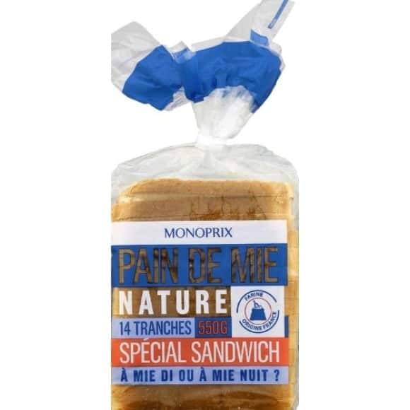 Monoprix Pain De Mie Nature Spécial Sandwich Le Paquet De 14 Tranches - 550 G