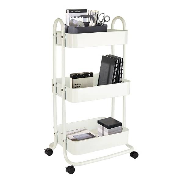Realspace® Mobile 3-Tier Storage Cart, 35-5/8"H x 17-15/16"W x 14-5/16"D, Off-White