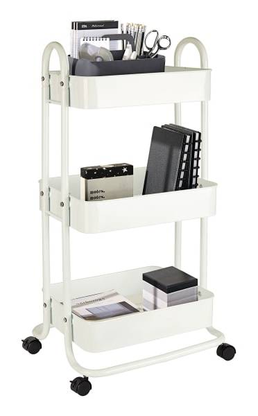 Realspace® Mobile 3-Tier Storage Cart, 35-5/8"H x 17-15/16"W x 14-5/16"D, Off-White