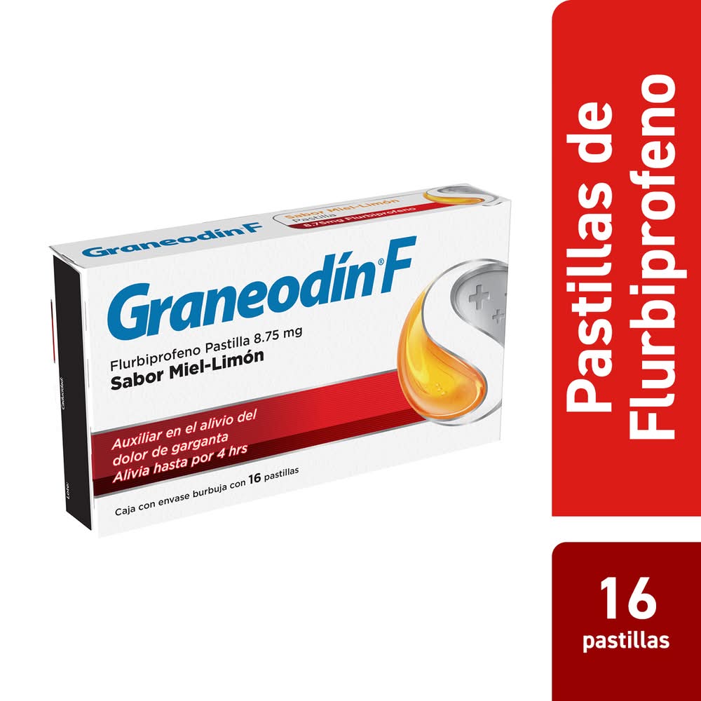 Graneodín · Flurbiprofeno en pastillas de 8.75 mg, miel-limón (16 un)