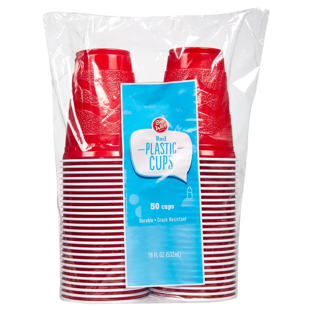 Big Win Plastic Cups, Red (50 ct)