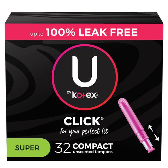 U by Kotex Click Compact Tampons, Super Absorbency, Unscented, 32 Count