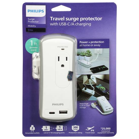 Philips Travel Surge Protector With Usb-C/A Charging