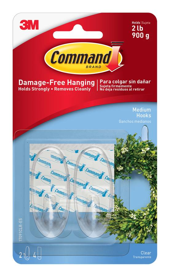 3M Command Medium Clear Hooks with Clear Strips (2 ct)