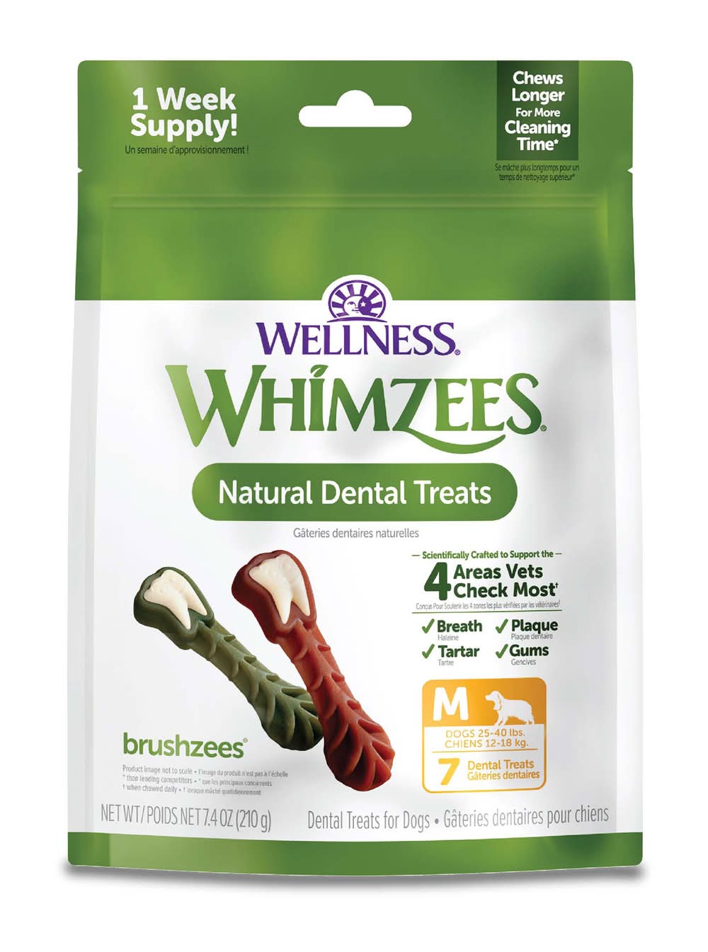 Whimzees Brushzees Natural Dental Chews For Dogs, M (7.4 oz, 7 ct)