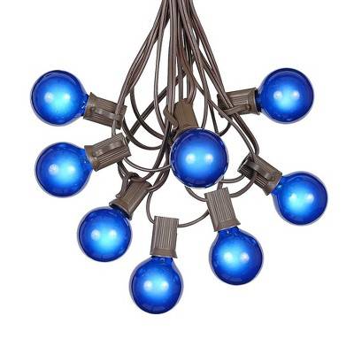 Novelty Lights 25 Feet Blue G40 Globe Outdoor Patio String Lights, Brown Wire