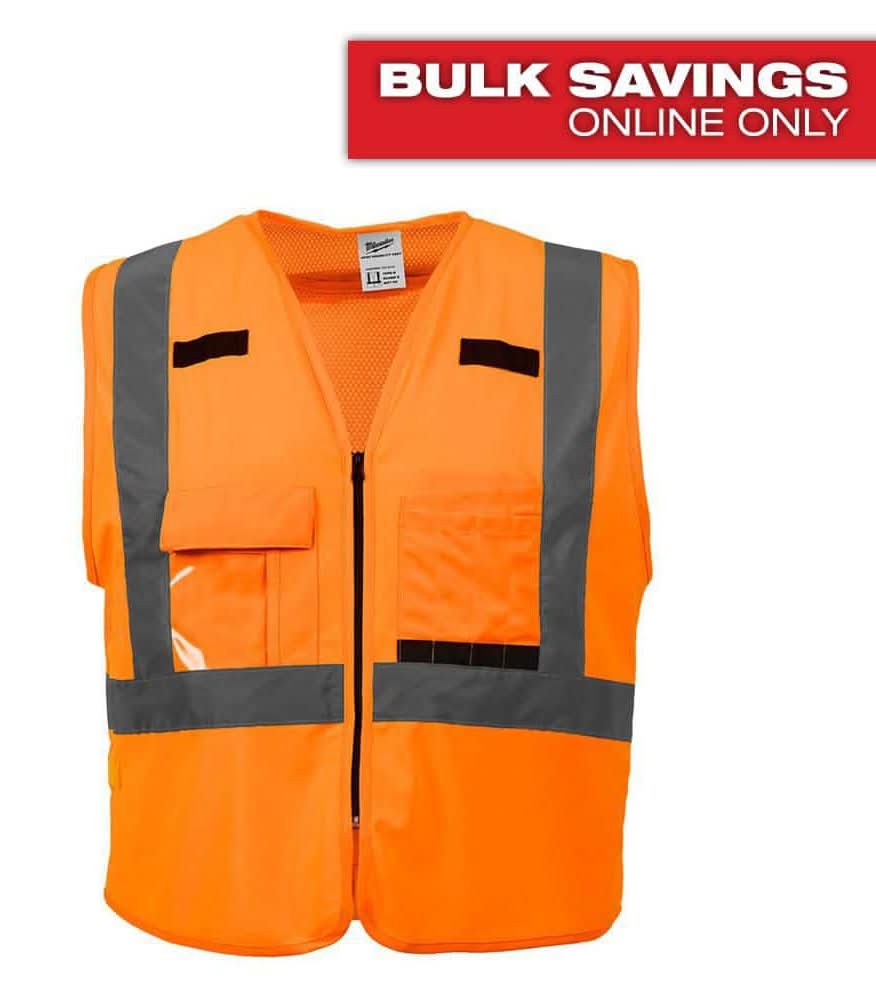 Milwaukee Large/X-Large Orange Class 2 High Visibility Safety Vest With 10 Pockets