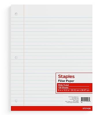 Staples® Wide Ruled Filler Paper, 8 x 10.5, White, 120 Sheets/Pack (ST37426D)