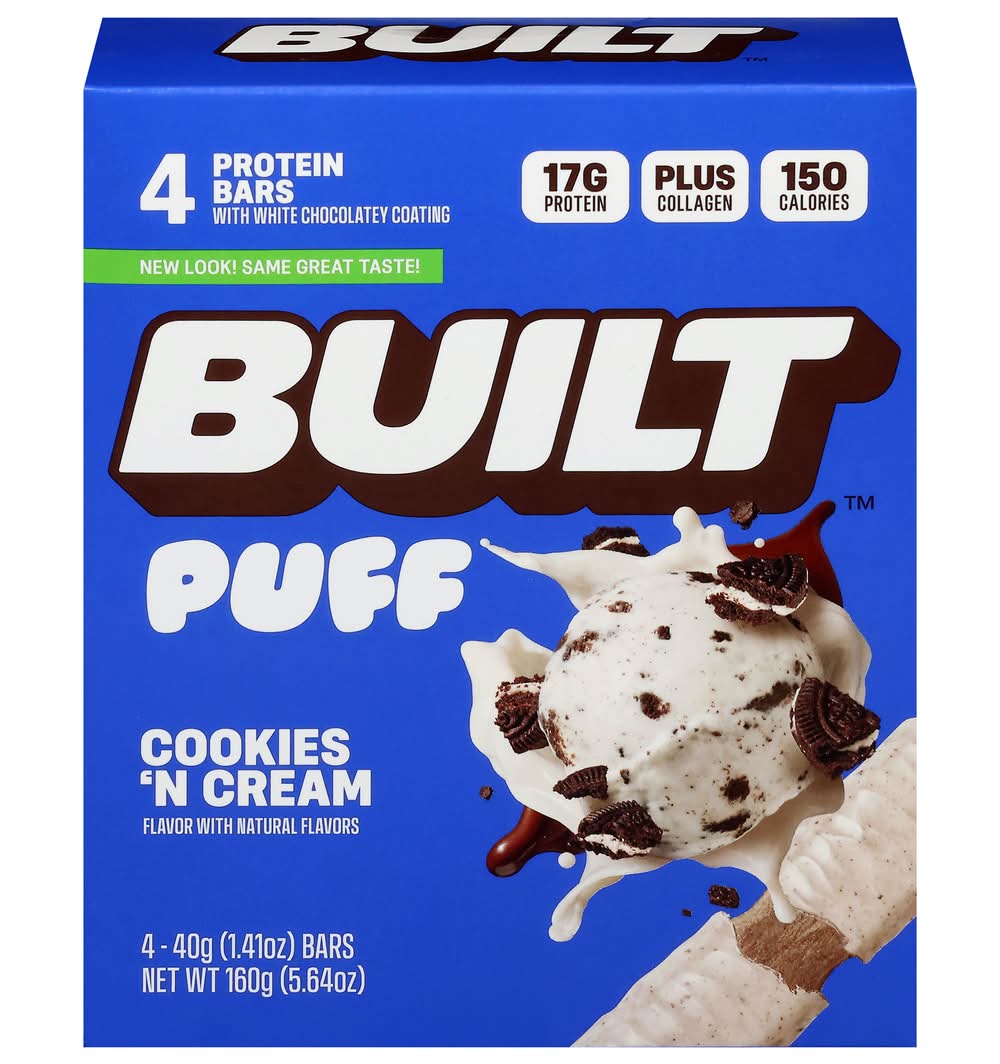 Built On the Go Bars Puff Protein Bars, Cookies N' Cream (4 x 1.41 oz)