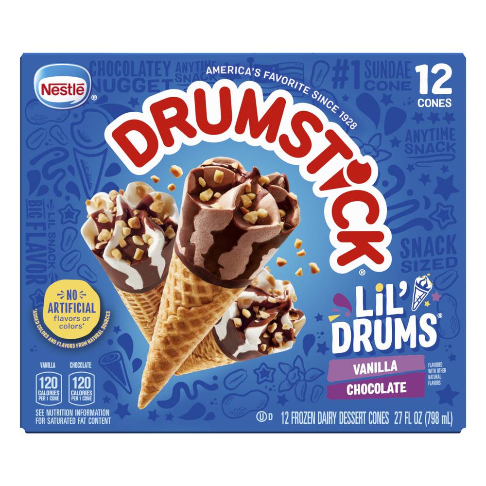 Nestlé Drumstick Lil' Drums Vanilla & Chocolate Sundae Cones (12 ct)