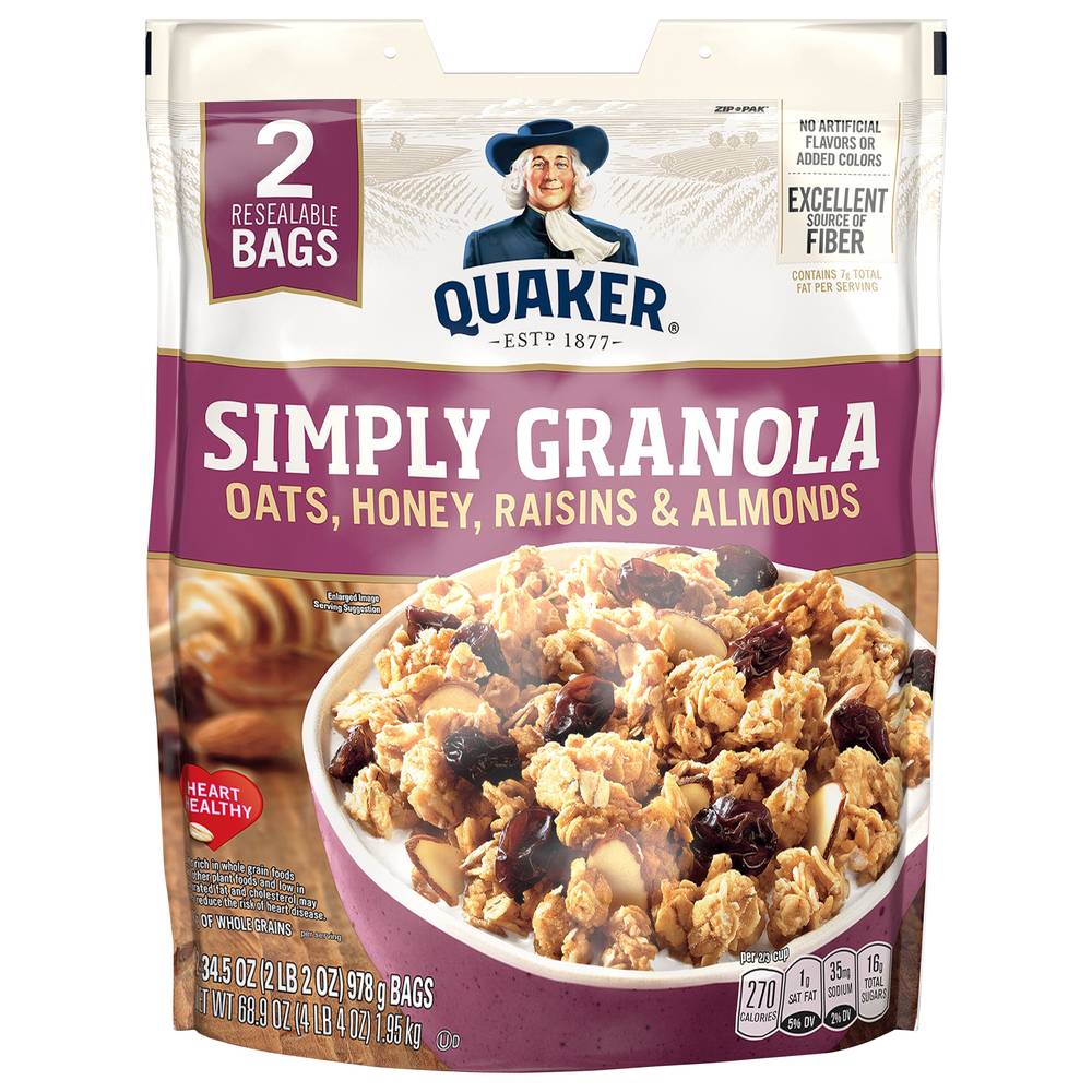 Quaker Simply Granola With Oats, Honey Raisins-Almonds (34.5 oz, 2 ct)