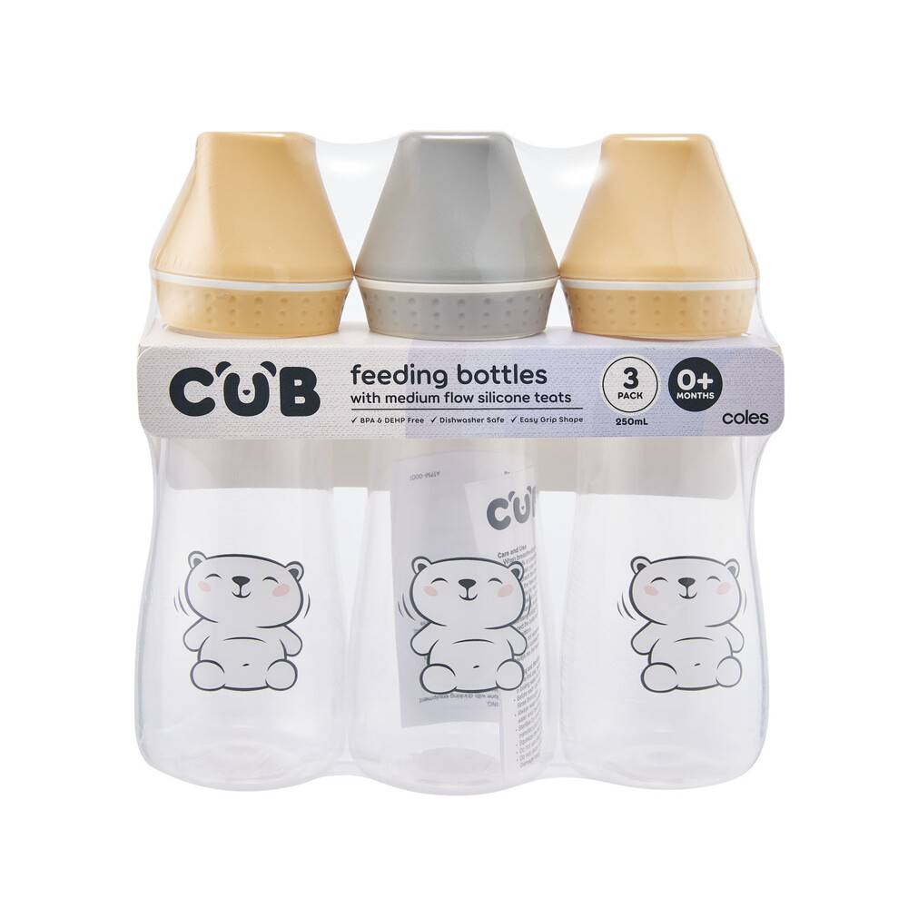 Cub Feeding Bottles With Medium Flow Silicone Teats 0+ Months 250 ml 3 ct