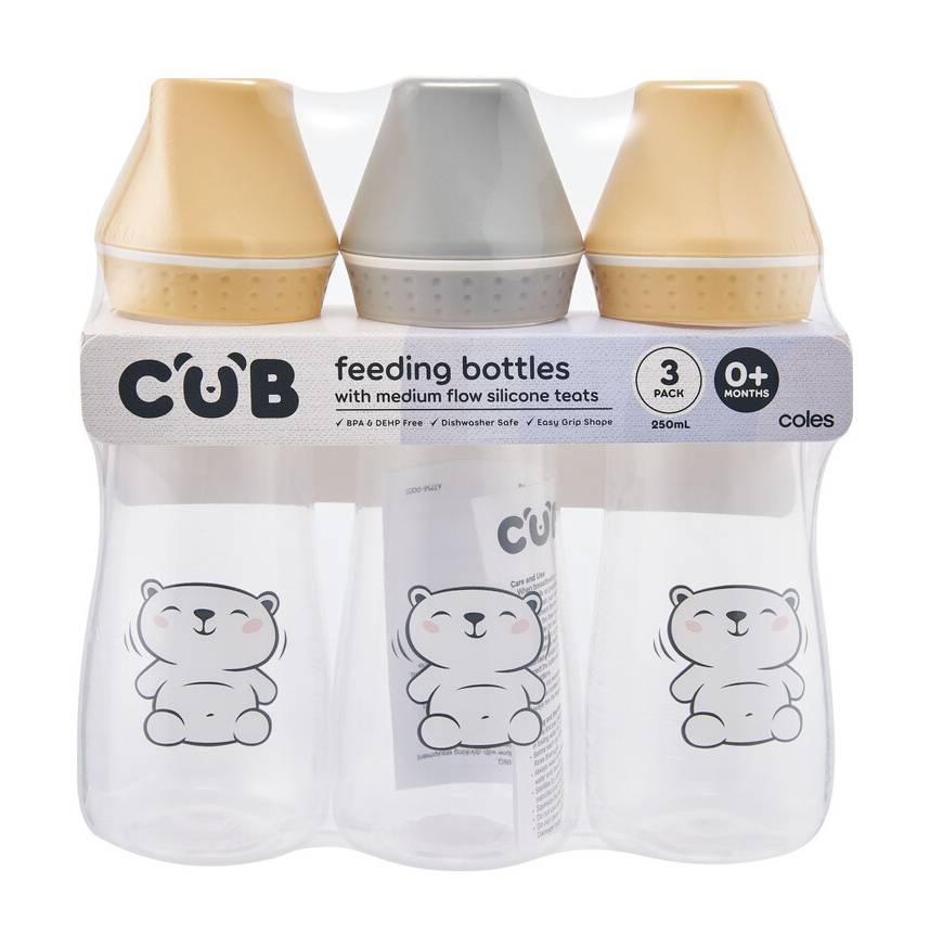 CUB Feeding Bottles With Medium Flow Silicone Teats 0+ Months 250 ml (3 pack)