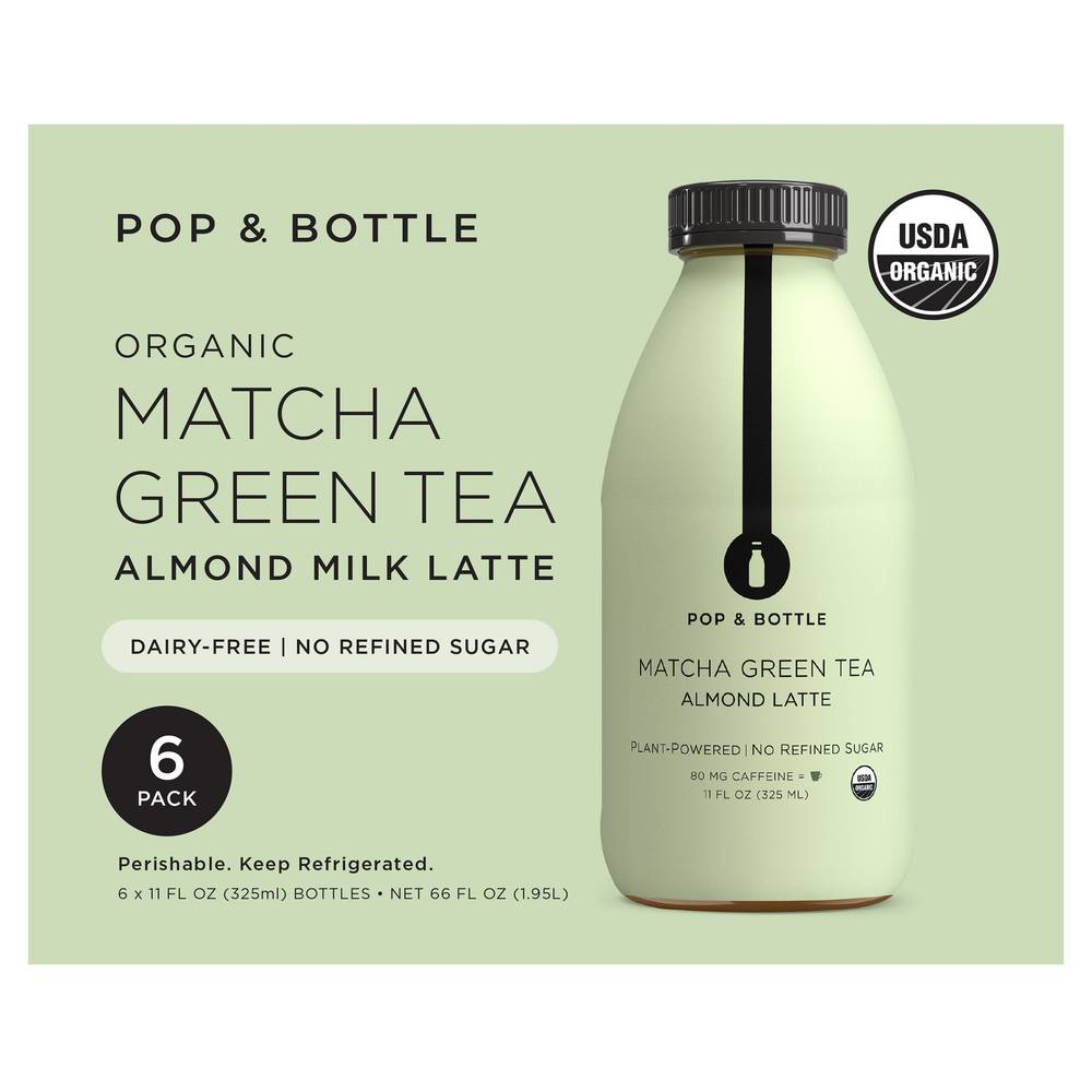 Pop & Bottle Matcha Green Tea Almond Milk Latte (6 x 11 fl oz)