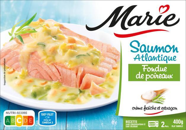 Saumon atlantique fondue de poireaux - crème fraiche et estragon - marie - 400g