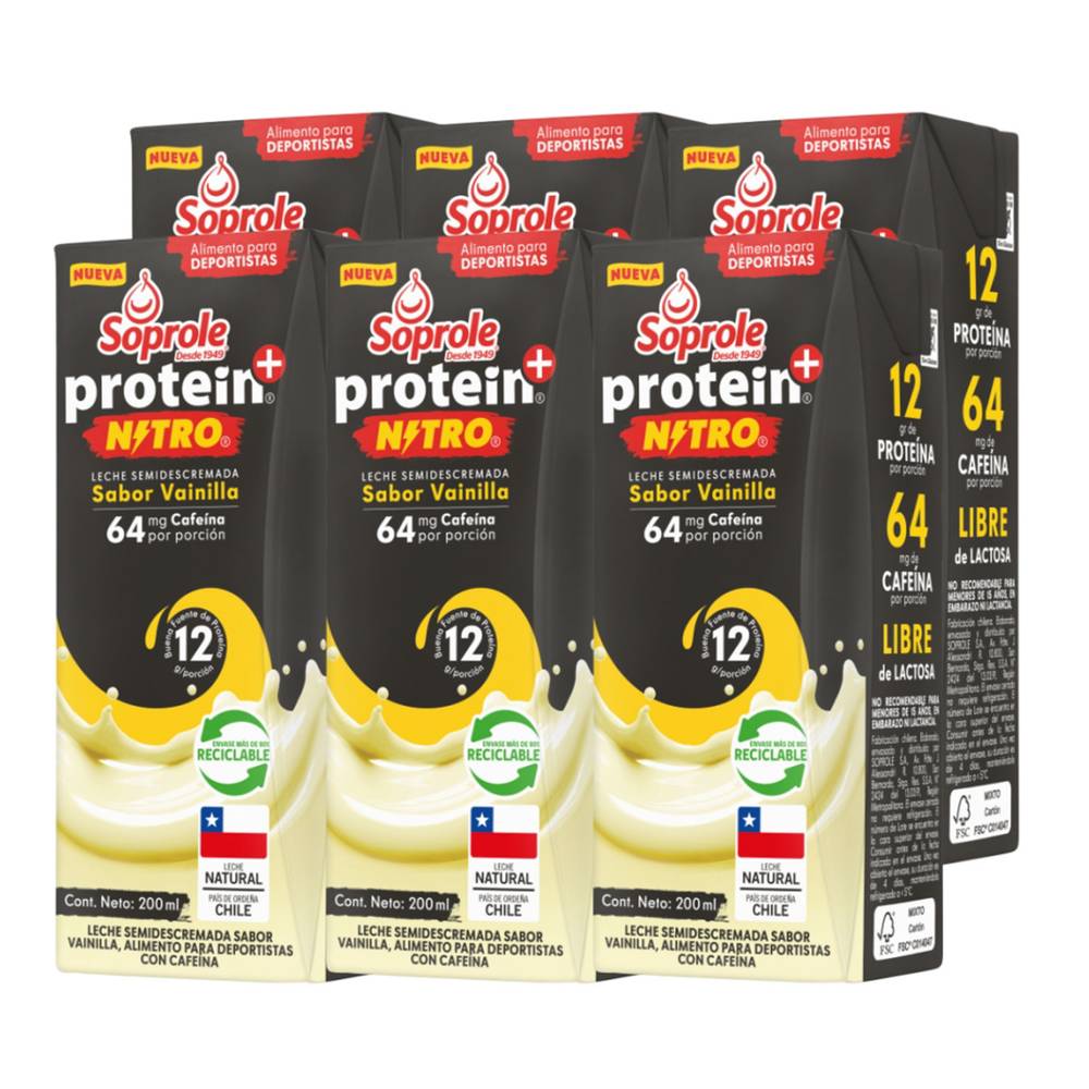 Soprole leche proteína nitro vainilla (6 u x 200 ml c/u)