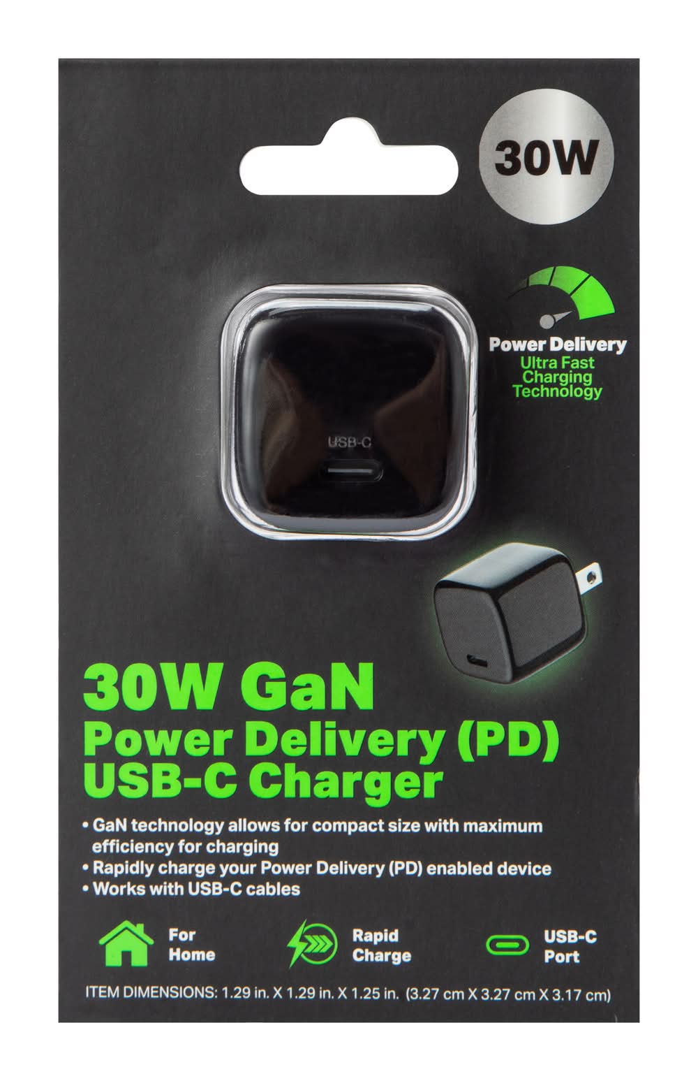 30W GaN Power Delivery USB-C Charger Black