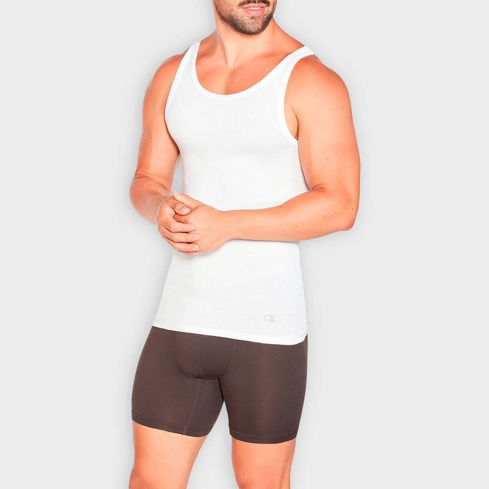 Champion Iconic Essentials Rib Tank Top Shirt, Men, M, Black-Gray-White (5 ct)