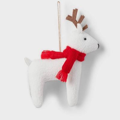 Wondershop Faux Shearling Deer With Scarf Christmas Tree Ornament, Red-White